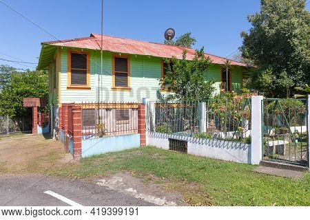 Panama Armuelles, April 27, Typical Renovated Wooden House. At One Time This Type Of Houses Housed T