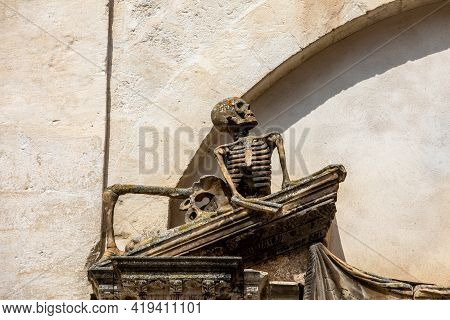 Sculpture Above The Entrance To The Church Of Purgatorio In Gravina In Puglia. Italy