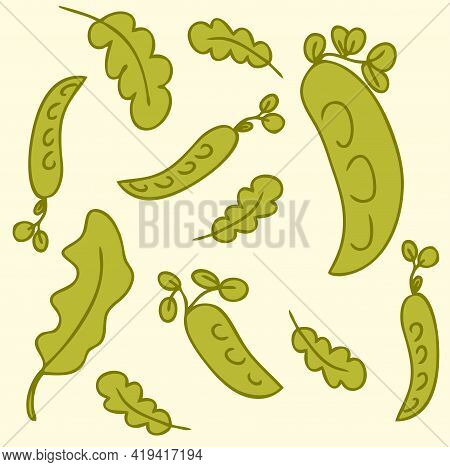 Vector Pattern Of Bright Green Leaves And Pea Pods