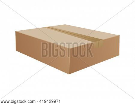 Box. Cardboard box mockup. Mail container. Brown recycling cardboard delivery box or postal parcel packaging, realistic  illustration isolated on white background