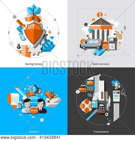 Banking Design Concept Set With Saving Money And Transaction Support Icons Isolated Vector Illustrat