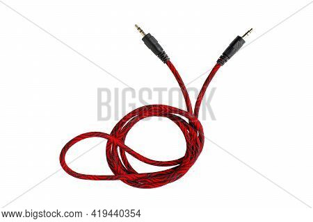 Wire With 3.5mm Plug. Cable On A White Background. Audio Extension Cable,isolated.