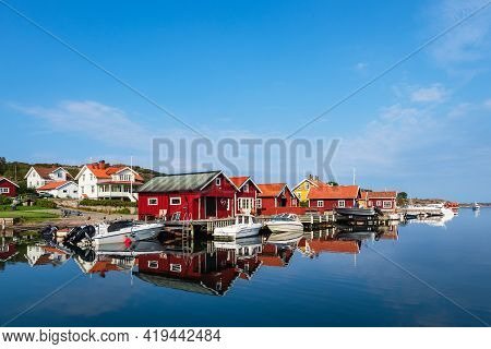 View To The City Hamburgsund In Sweden.