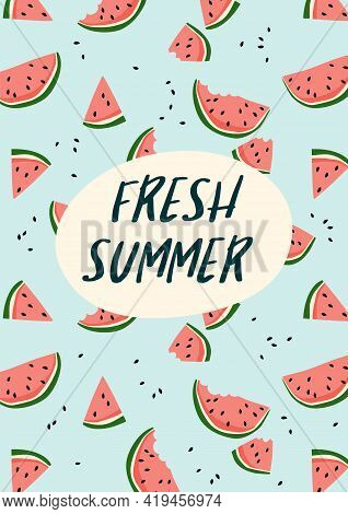 Vector Illustration With Watermelons. Summer Holliday, Juice, Fruit.