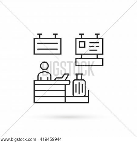 Thin Line Airport Check-in Desk Icon. Stroke Lineart Style Trend Modern Airline Counter Logotype Gra