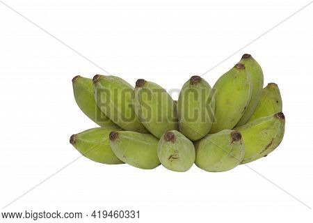 Green Bananas Isolated On White Background With Cipping Path.