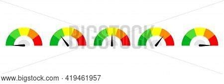 Speedometer Button Set. Set Of Color Vector Speedometers. Set Of Indicators.flat Illustration With S
