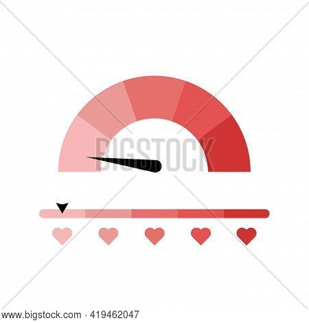 Love Measuring Icon. Meter Of Love. Lovemeter Illustration. Illustration With Red Love Speedometer O