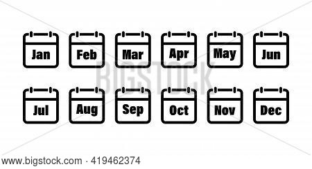 Day And Month Calendar. Calndar Icon Set. Isolated Calendar Icon Set. Date Icon. Schedule, Vector Il