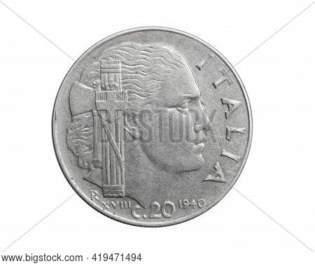 Italy Twenty Centesimi On A White Isolated Background