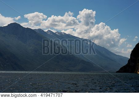 A Landscape Of Mountains With Lake, Summer.
