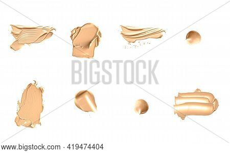 Beige Beauty Cosmetic Texture Isolated On White Background, Smudged Makeup Emulsion Cream Smear Or F