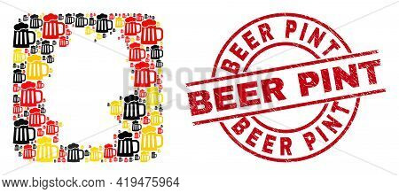 German Map Collage In Germany Flag Official Colors - Red, Yellow, Black, And Unclean Beer Pint Red R