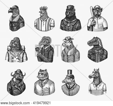 Gorilla Monkey Astronaut. Eagle Aviator Pilot Rooster Dinosaur Pig Tiger Bear Sheep Buffalo Bull Hor
