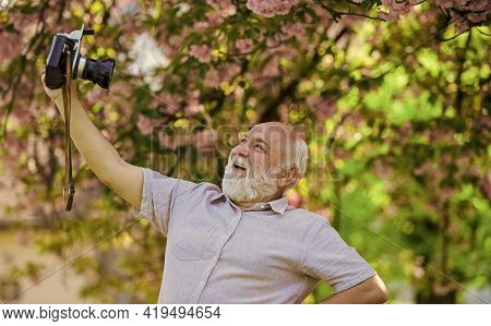 Imitate Fashion Trends. Self Portrait. Memories In Snap. Everyone Photogenic. Senior Man Taking Self