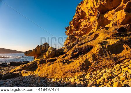 Stony Cove In The Jaizkibel Mountain In The Town Of Pasajes Near San Sebastian. Basque Country