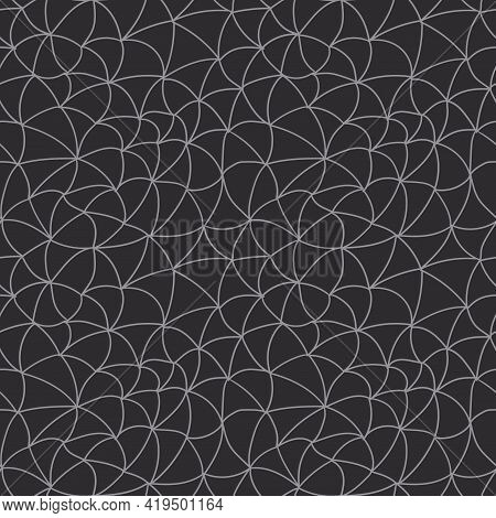 Abstract Seamless Background With Thin Gray Lines Like A Spider Web. Black Background With A Pattern