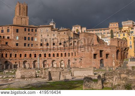 Beautiful View Of Rome In Italy. Ancient Historical Ruins, Famous Monuments, Alley's And Streets.