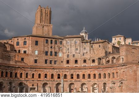 Beautiful View Of Rome In Italy. Ancient Historical Ruins, Famous Monuments, Alley's And Streets.