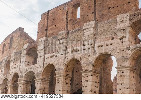 Beautiful View Of Rome In Italy. Ancient Historical Ruins, Famous Monuments, Alley's And Streets.