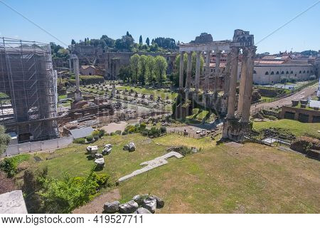 Beautiful View Of Rome In Italy. Ancient Historical Ruins, Famous Monuments, Alley's And Streets.