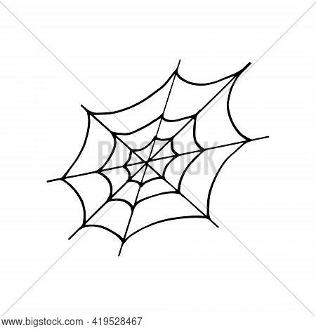 Spider Web Icon. Hand Drawn Doodle Style. Vector, Minimalism, Monochrome Halloween Decor