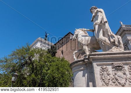Beautiful View Of Rome In Italy. Ancient Historical Ruins, Famous Monuments, Alley's And Streets.