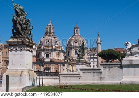 Beautiful View Of Rome In Italy. Ancient Historical Ruins, Famous Monuments, Alley's And Streets.
