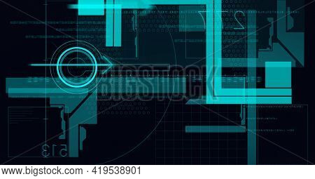 Animation of scope scanning, data processing and numbers on black background. global technology and digital interface concept digitally generated image.