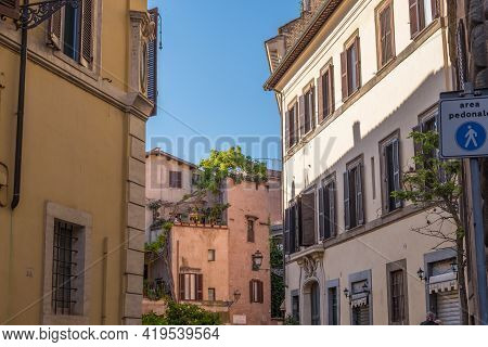 Beautiful View Of Rome In Italy. Ancient Historical Ruins, Famous Monuments, Alley's And Streets.