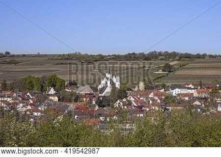 Skyline Of Ingelheim With Famous Church And Castle In Germany