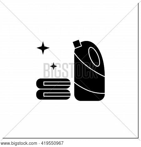 Bleach Glyph Icon.household Chemical Bottle With Laundry Pile.clothes Washing, Disinfection, House C