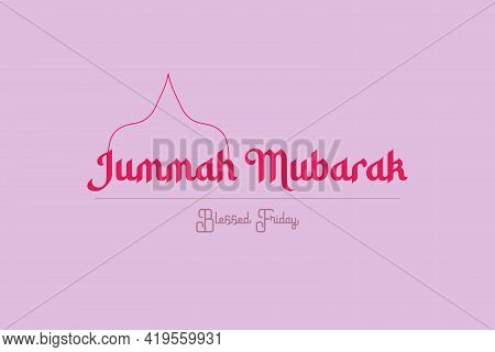 Jummah Mubarak Glowing Pink Arabic Style Typography Vector Design And Crescent. Also Can Use For The