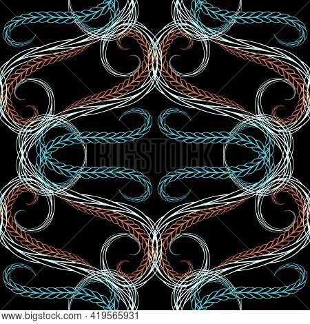 Braided Swirl Lines Floral Seamless Pattern. Ethnic Ornamental Vector Background. Repeat Decorative 