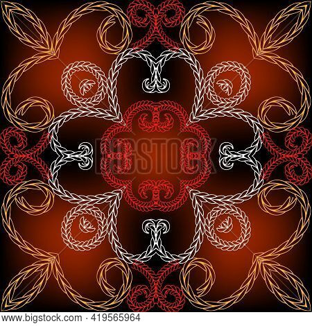 Braided Swirl Lines Floral Seamless Pattern. Glow Red Ornamental Vector Background. Repeat Decorativ