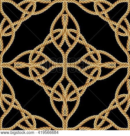 Ropes Seamless Pattern. Modern Ornamental Ornate Vector Background. Repeat Decorative Gold Strings O
