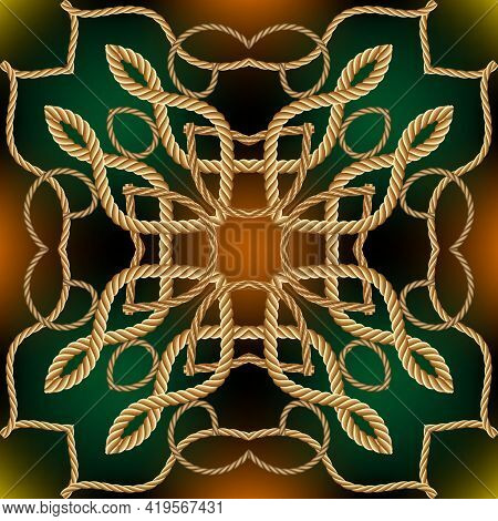 Ropes Seamless Pattern. Vintage Ornamental Vector Glowing Background. Repeat Decorative Gold Strings