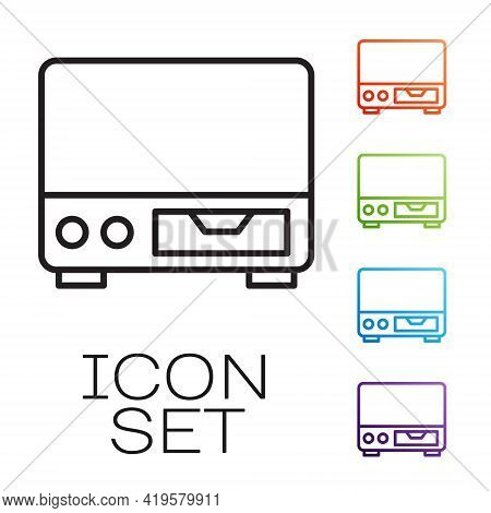 Black Line Old Video Cassette Player Icon Isolated On White Background. Old Beautiful Retro Hipster 