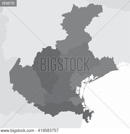 The Administrative Map Of Veneto Divided In Grayscale, Italy