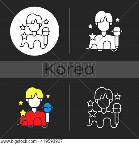 K Pop Dark Theme Icon. Musician Performance. Popular Singer. Group Performer. Entertainment Industry