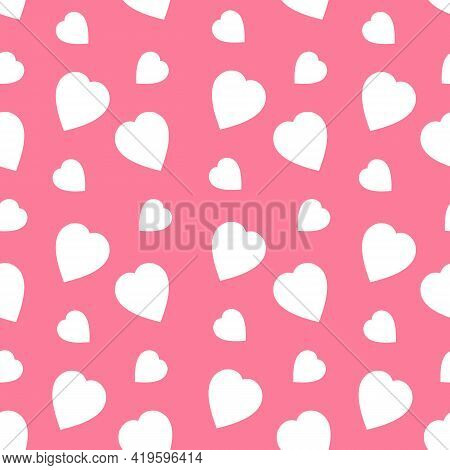 Vector Seamless Pattern With Hearts On A Pink Background