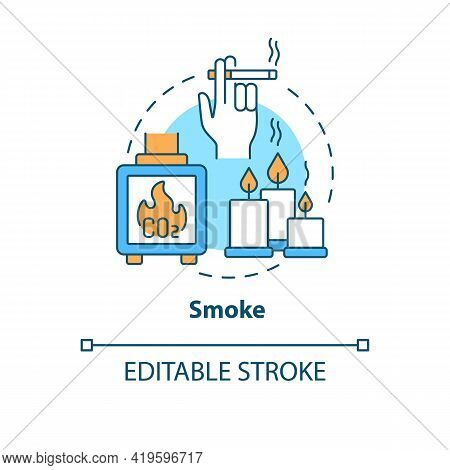 Smoke Concept Icon. Indoor Air Pollution Idea Thin Line Illustration. Cigarette, Tobacco Smoking. Wi