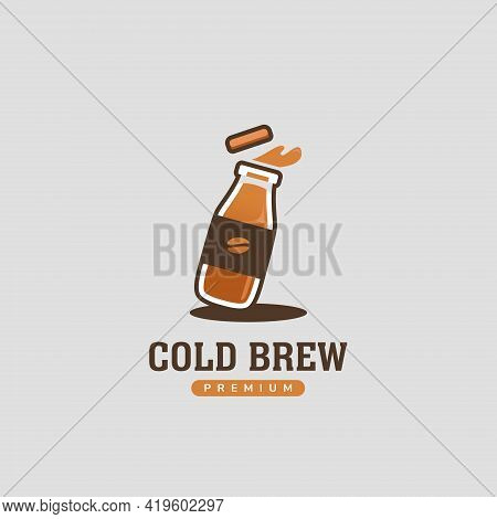 Cold Brew Pressed Coffee Inside Bottle Logo Icon Template