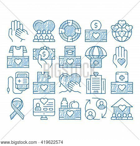 Volunteers Support Sketch Icon Vector. Hand Drawn Blue Doodle Line Art Volunteers Support, Charitabl