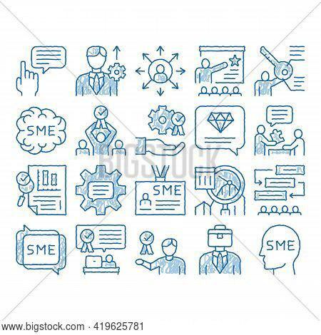 Sme Business Company Sketch Icon Vector. Hand Drawn Blue Doodle Line Art Sme Small And Medium Enterp