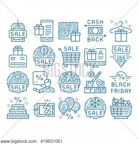 Cost Reduction Sale Sketch Icon Vector. Hand Drawn Blue Doodle Line Art Winter And Summer Seasonal C