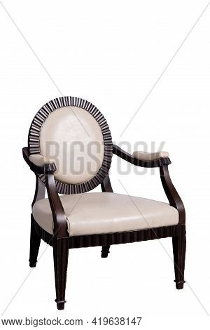 Beautiful Expensive Wooden Chairs.
Cream Colored Sofa.
On A White Scene.in Full With Cllpping Parh