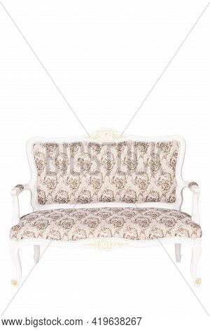 Lovely Elegant Camel Back Sofa Couch Beautiful Wooden Frame Isolated On White.in Full With Cllpping 