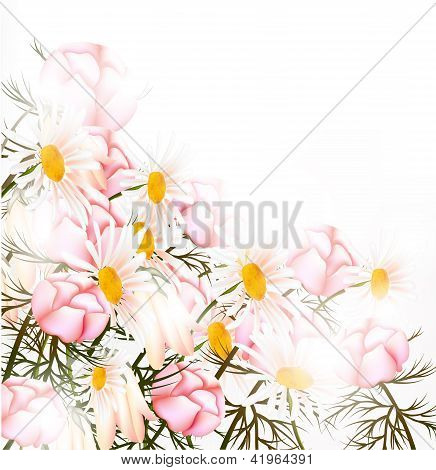 Söta pastellfärgade blommor bakgrund med ren rymd och ljus