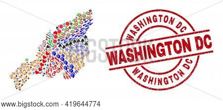 Nagaland State Map Collage And Textured Washington Dc Red Circle Stamp Seal. Washington Dc Seal Uses